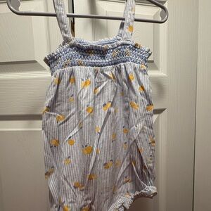 Striped Blue and Yellow Floral Romper